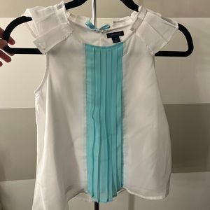 Tommy Hilfiger Girls Pleated White/Teal Sleeveless Tunic Blouse Top size 10